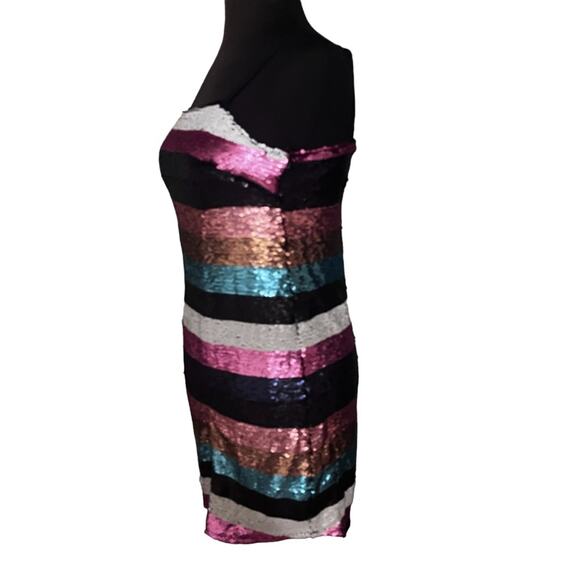 Aqua Luxe Sequin Striped Spaghetti Strap Glam Party Mini Dress Size S Cocktail - Picture 4 of 7